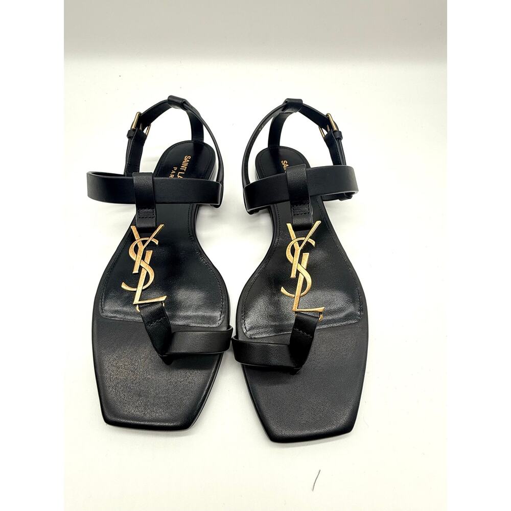 Saint Laurent Cassandra black leather flat sandal SZ: 36 - Picture 2 of 10